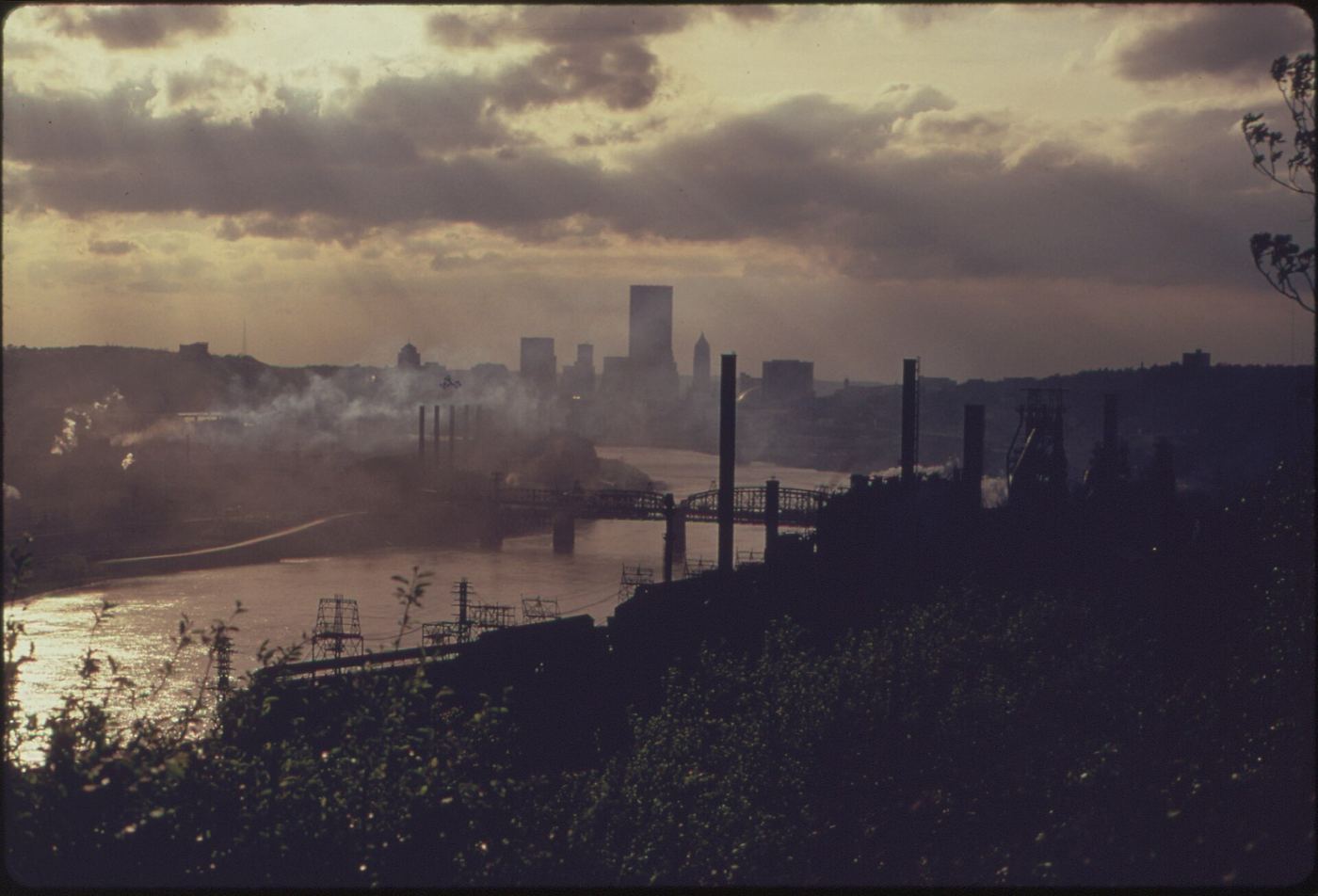 a city skyline seen through hazy air